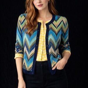 Anthropologie Tabitha Aquascope Geometric Cotton Cardigan Size M